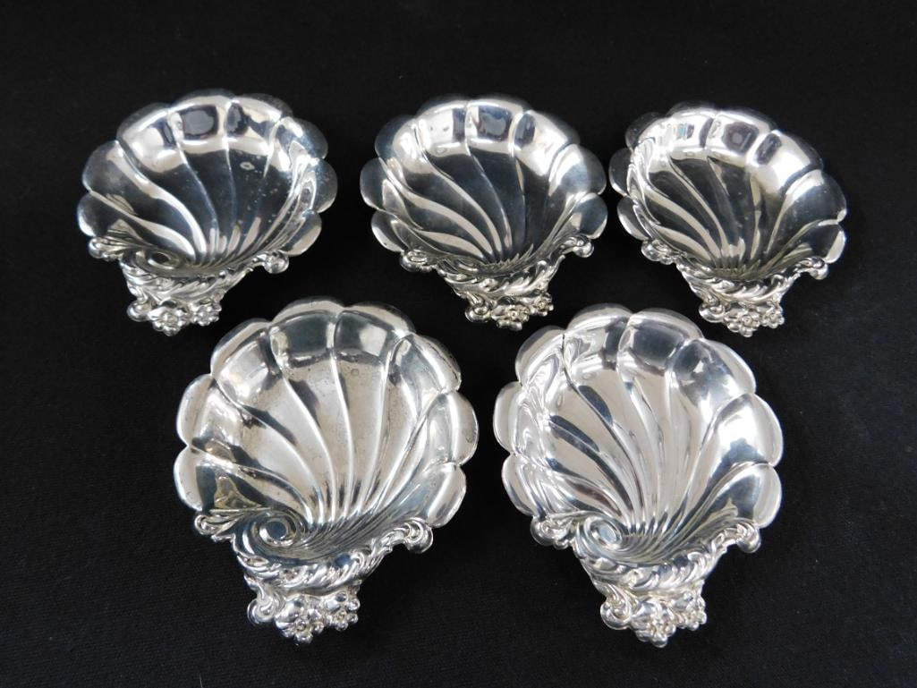 Sterling Silver - 5 Lunt Shell Nut / Candy Dishes - 2" x 3.75" - 86 Grams - 5