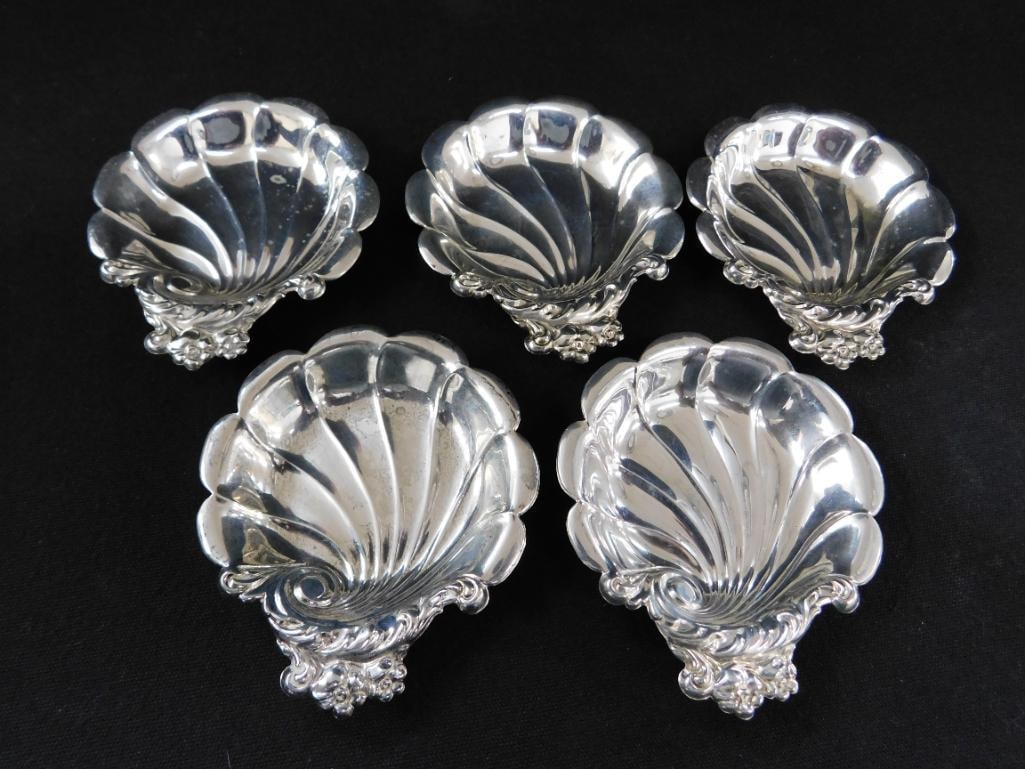 Sterling Silver - 5 Lunt Shell Nut / Candy Dishes - 2" x 3.75" - 86 Grams - 6
