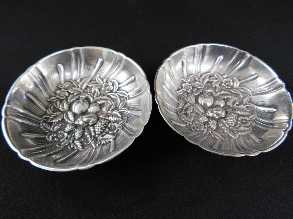 Sterling Silver - 2 Kirk and Sons 2.75" Nut / Candy Dishes - Repousse - 73 Grams - 8