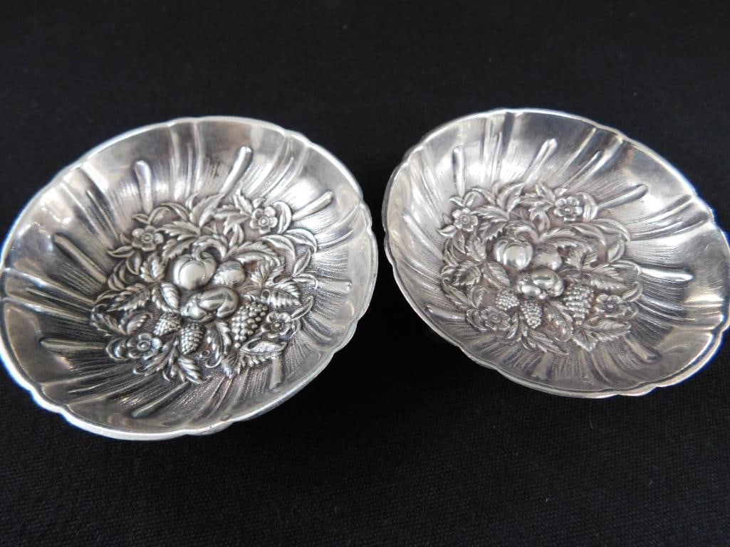 Sterling Silver - 2 Kirk and Sons 2.75" Nut / Candy Dishes - Repousse - 73 Grams - 9