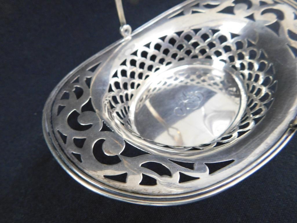 Sterling Silver - Small Monogrammed Handled Basket - 1.5" x 5" x 3.75" - 44 Grams - 3