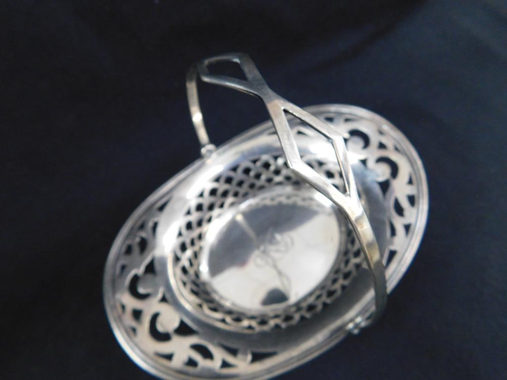 Sterling Silver - Small Monogrammed Handled Basket - 1.5" x 5" x 3.75" - 44 Grams - 4
