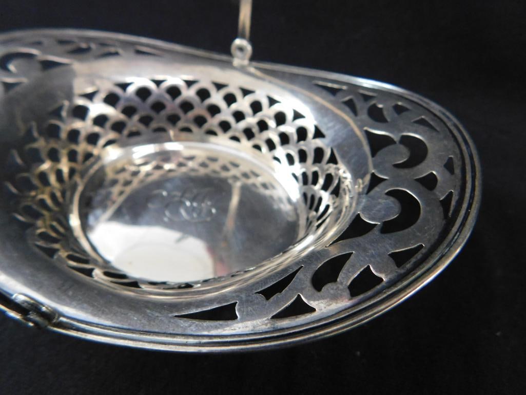 Sterling Silver - Small Monogrammed Handled Basket - 1.5" x 5" x 3.75" - 44 Grams - 5