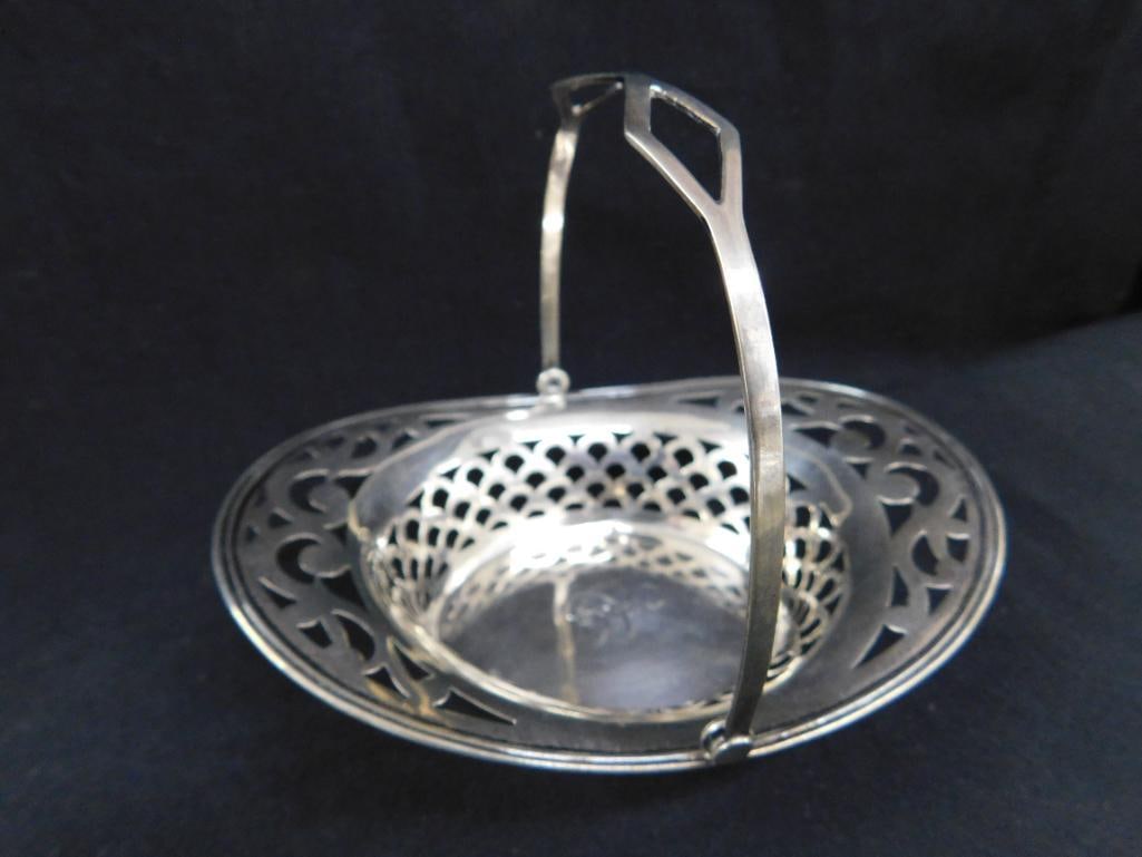 Sterling Silver - Small Monogrammed Handled Basket - 1.5" x 5" x 3.75" - 44 Grams - 8