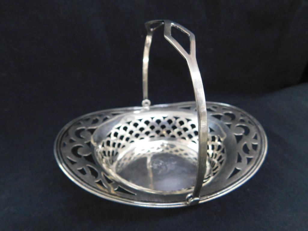 Sterling Silver - Small Monogrammed Handled Basket - 1.5" x 5" x 3.75" - 44 Grams - 9