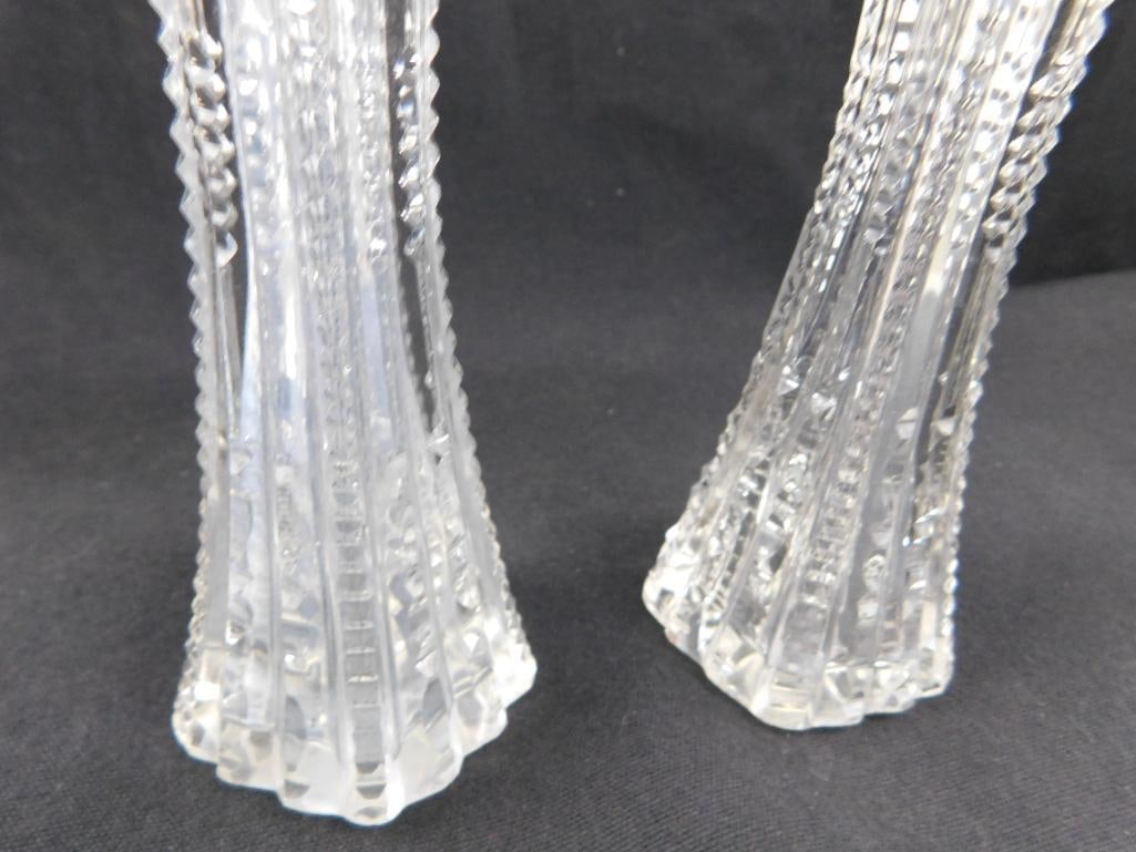 Sterling Silver - 2 Topped 6.75" Crystal Vases - 7" Cruet - Vase Tops 13 Grams - 7