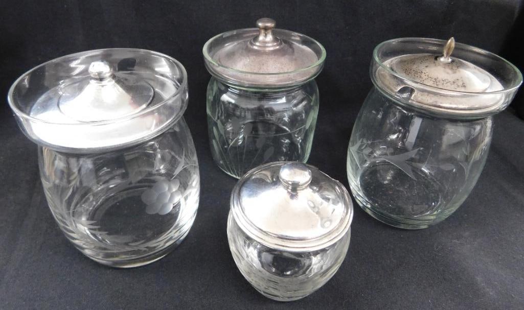 Sterling Silver - 4 Lidded Honey Pots - 50 Grams of Silver: See Photos For Condition and Details