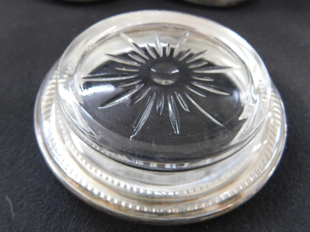 Sterling Silver - 7 Rimmed 3.75" Glass Coasters - Matching - Weighted - 5