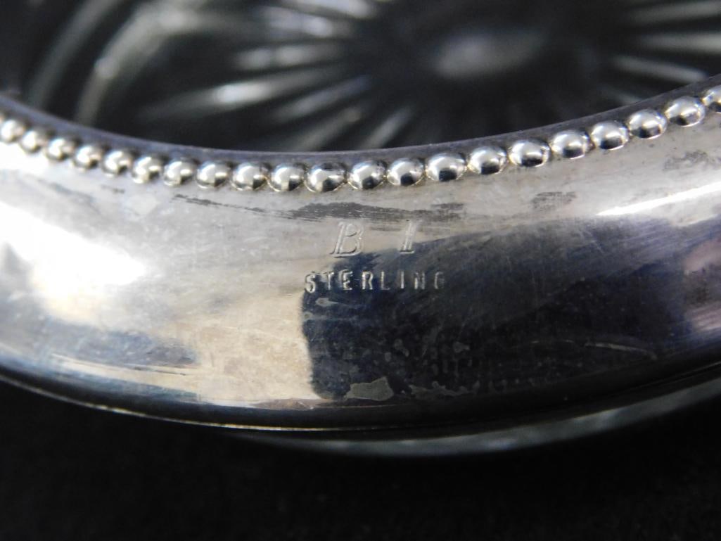 Sterling Silver - 7 Rimmed 3.75" Glass Coasters - Matching - Weighted - 6