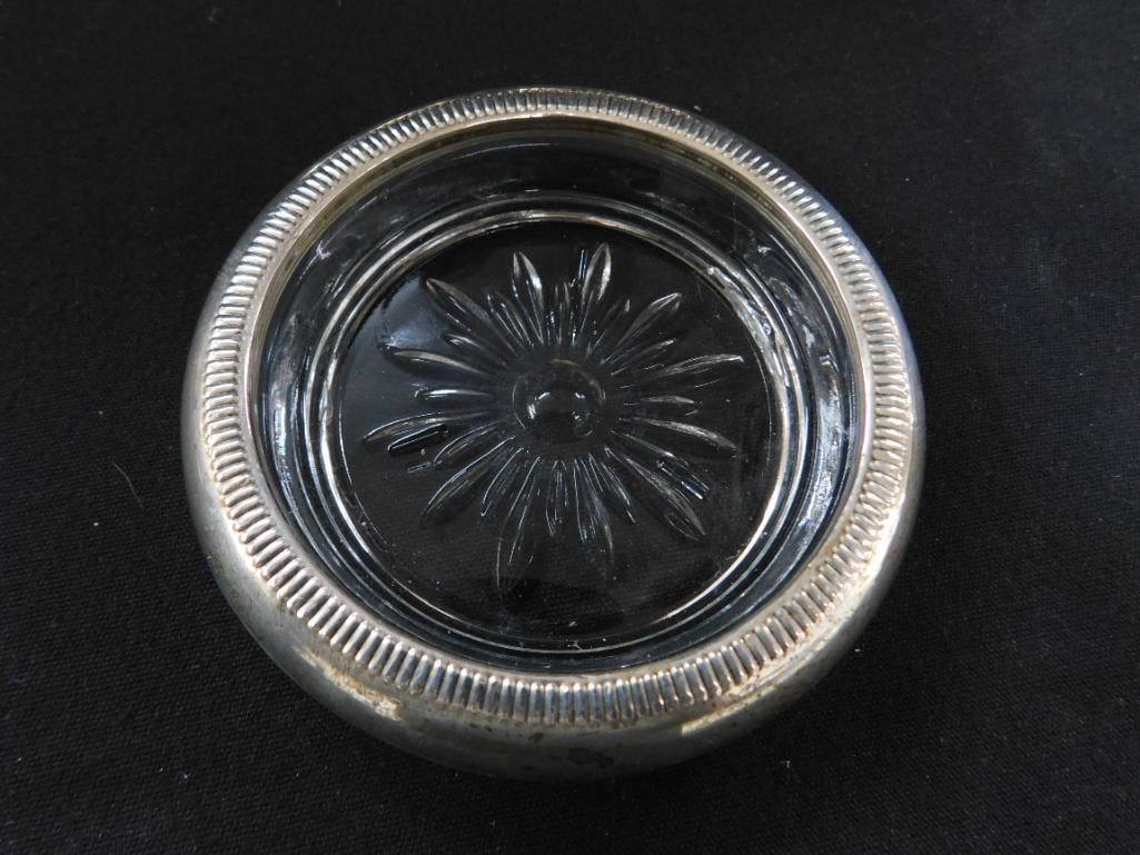 Sterling Silver - 4 Rimmed 3.75" Glass Coasters - Matching - Weighted - 4