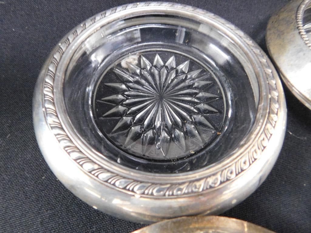 Sterling Silver - 3 Mismatched Glass Coasters - Weighted - 2