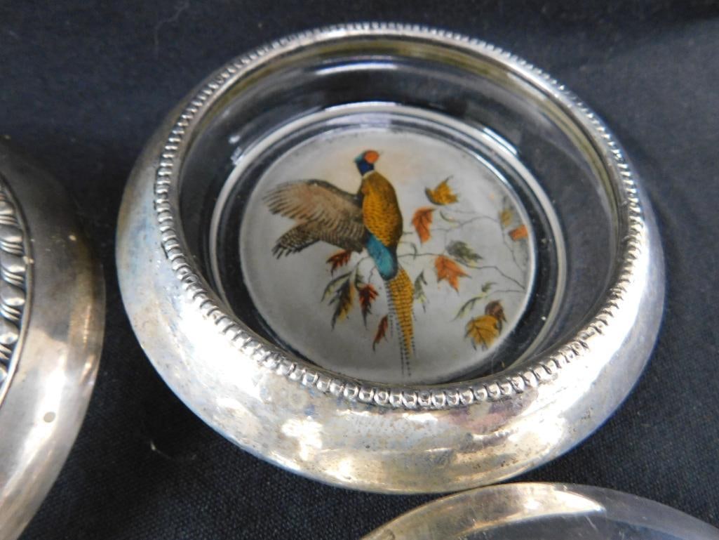 Sterling Silver - 3 Mismatched Glass Coasters - Weighted - 3
