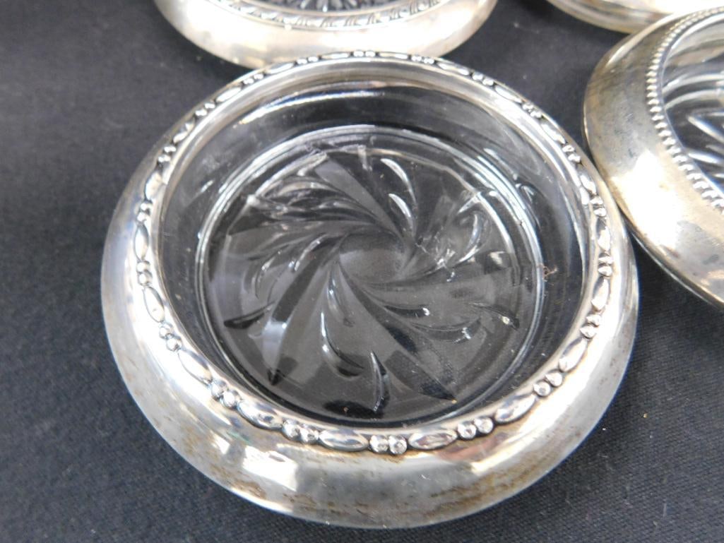 Sterling Silver - 3 Mismatched Glass Coasters - Weighted - 4