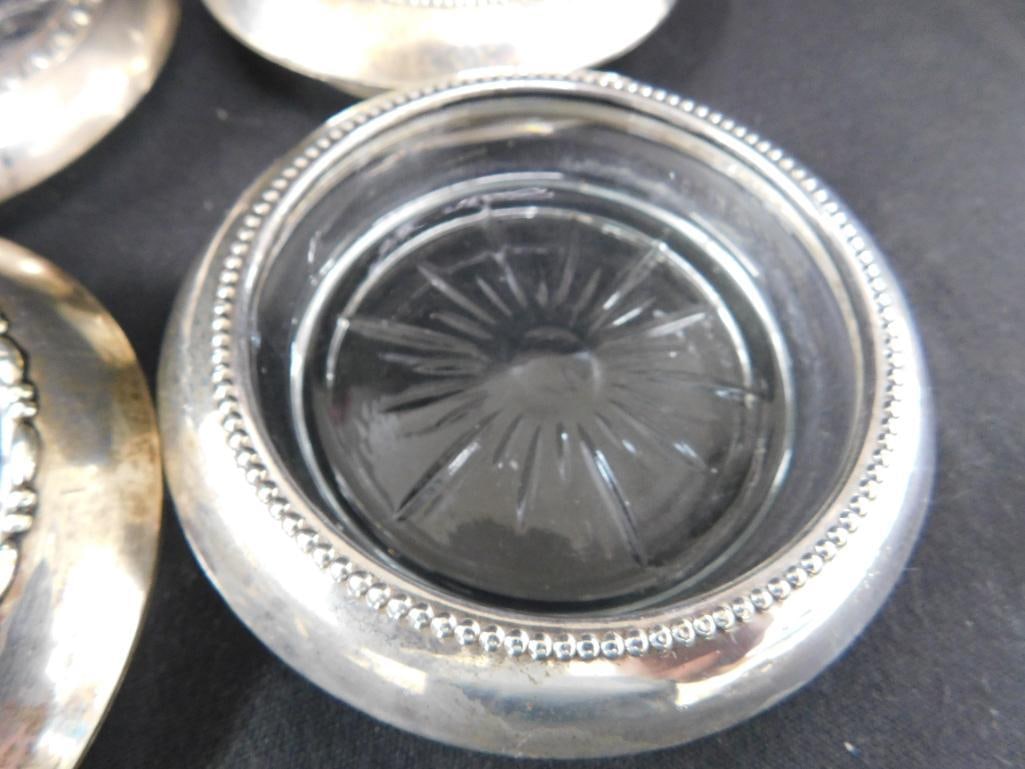 Sterling Silver - 3 Mismatched Glass Coasters - Weighted - 5