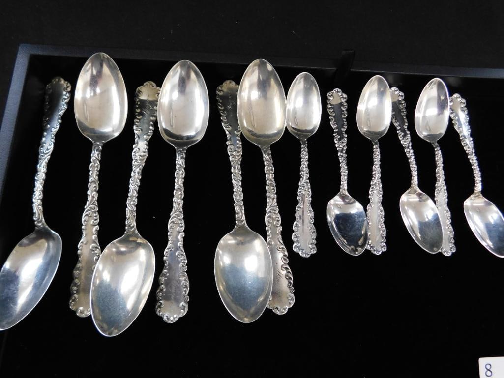 Sterling Silver - 6-5.5" Monogrammed Teaspoons - 6-4.25" Demi Tasse Spoons - 156 Grams - 10