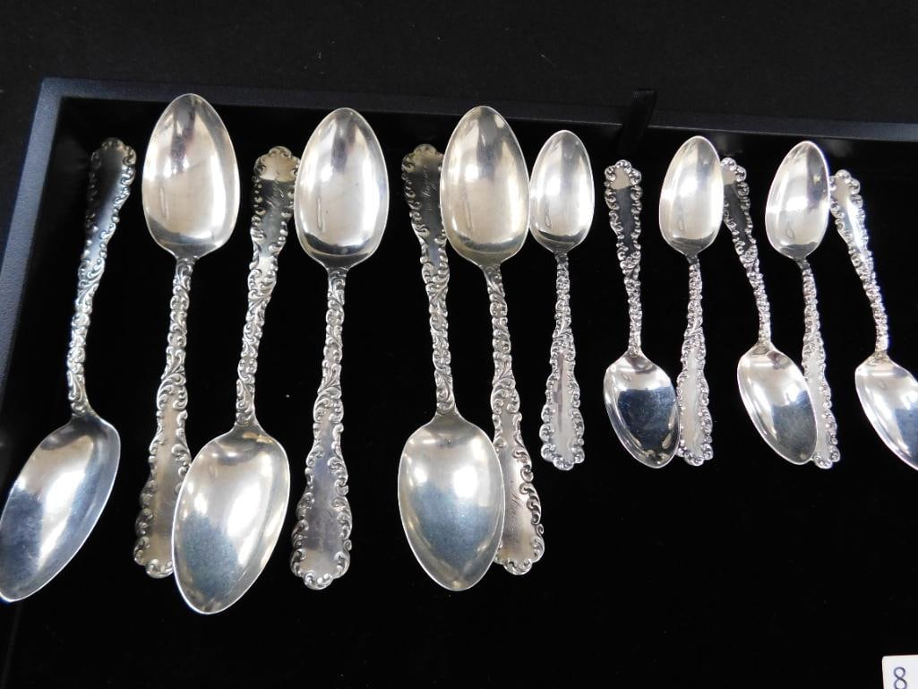 Sterling Silver - 6-5.5" Monogrammed Teaspoons - 6-4.25" Demi Tasse Spoons - 156 Grams - 11