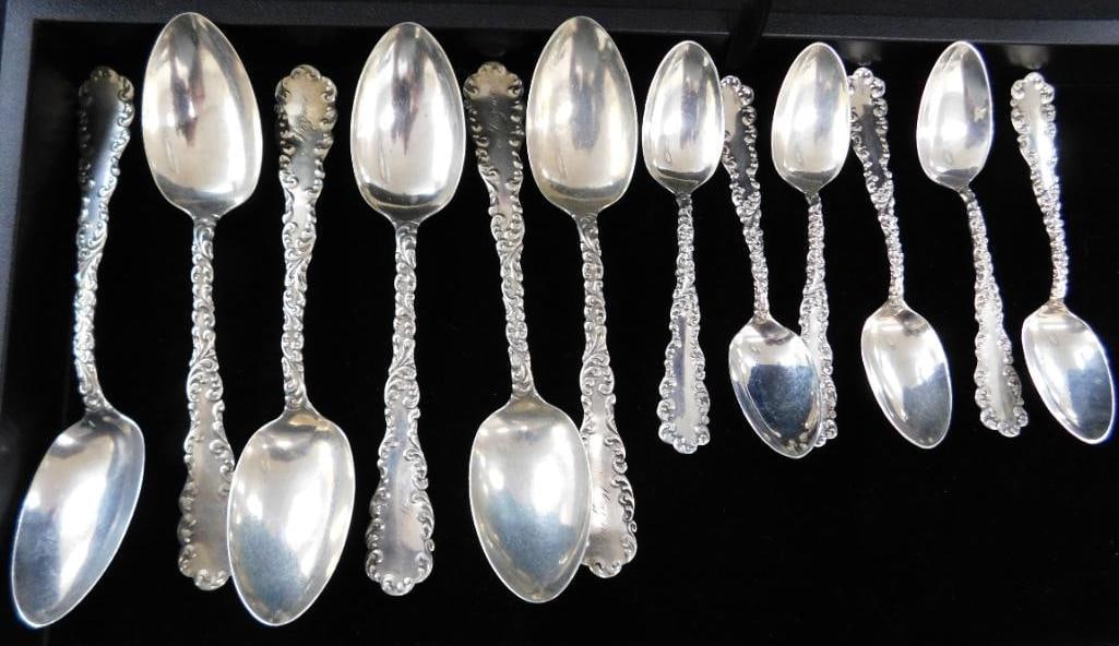Sterling Silver - 6-5.5" Monogrammed Teaspoons - 6-4.25" Demi Tasse Spoons - 156 Grams: See Photos For Condition and Details