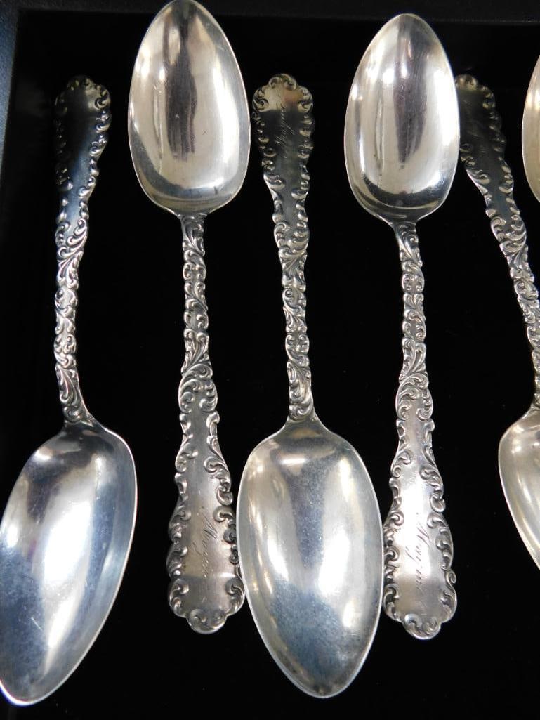 Sterling Silver - 6-5.5" Monogrammed Teaspoons - 6-4.25" Demi Tasse Spoons - 156 Grams - 2