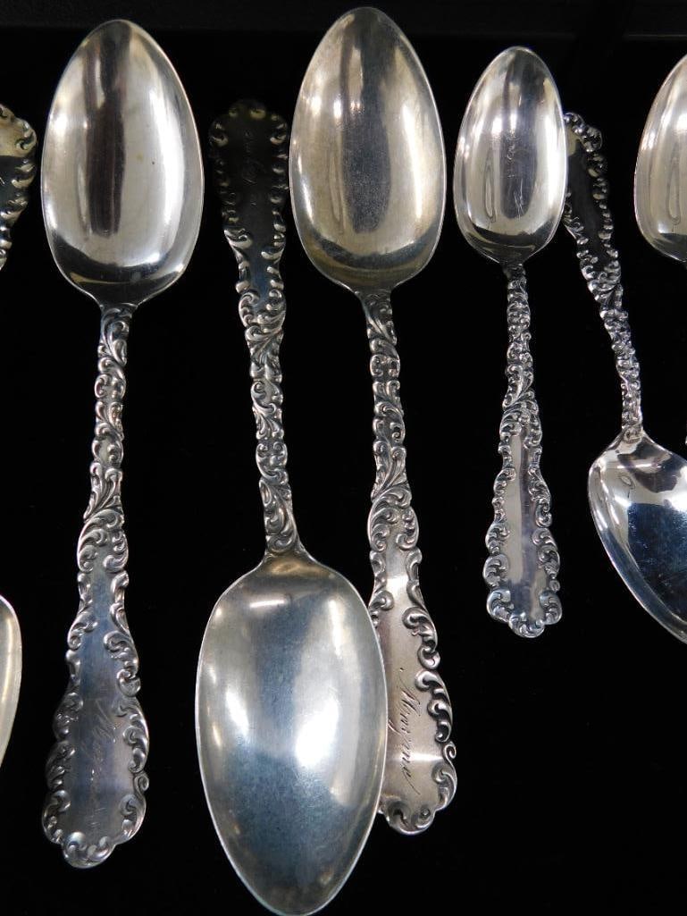 Sterling Silver - 6-5.5" Monogrammed Teaspoons - 6-4.25" Demi Tasse Spoons - 156 Grams - 3