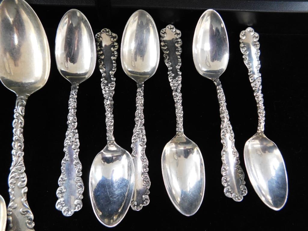 Sterling Silver - 6-5.5" Monogrammed Teaspoons - 6-4.25" Demi Tasse Spoons - 156 Grams - 4