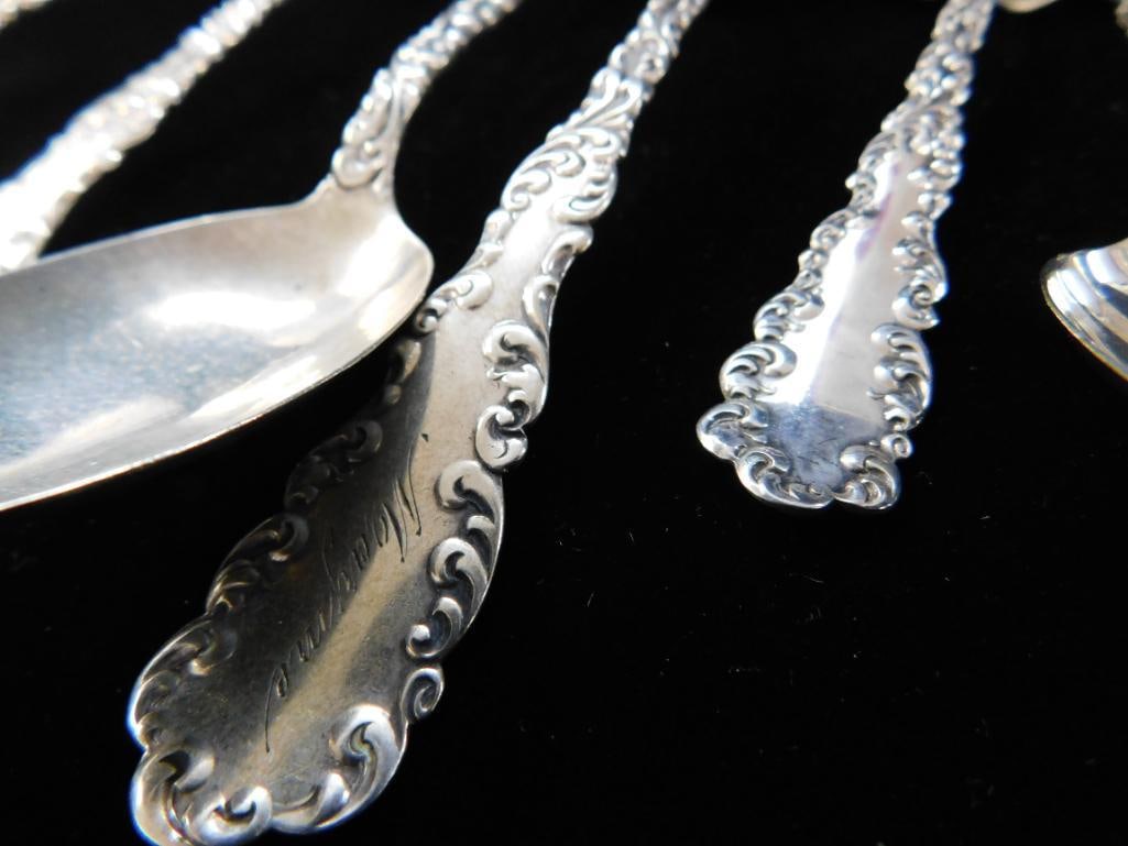 Sterling Silver - 6-5.5" Monogrammed Teaspoons - 6-4.25" Demi Tasse Spoons - 156 Grams - 5