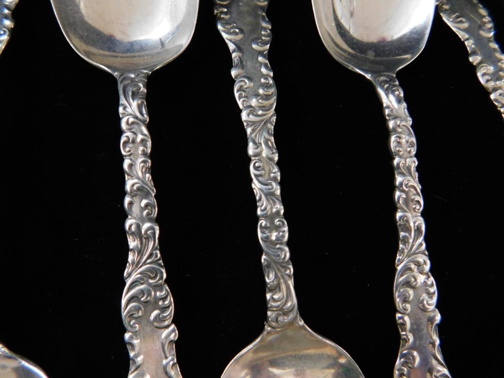 Sterling Silver - 6-5.5" Monogrammed Teaspoons - 6-4.25" Demi Tasse Spoons - 156 Grams - 6