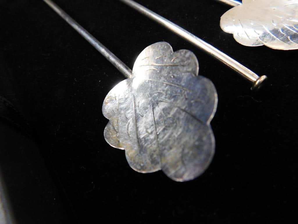 Sterling Silver - 6 Leaf Shaped Iced Tea Straw Spoons - 7.5" - 24 Grams - 2