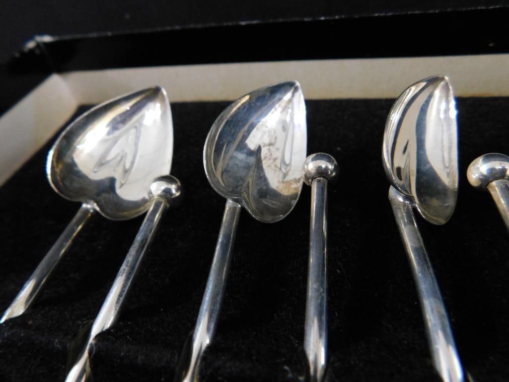Sterling Silver - 6 Leaf Shaped Iced Tea Straw Spoons - 8" - 38 Grams - 2
