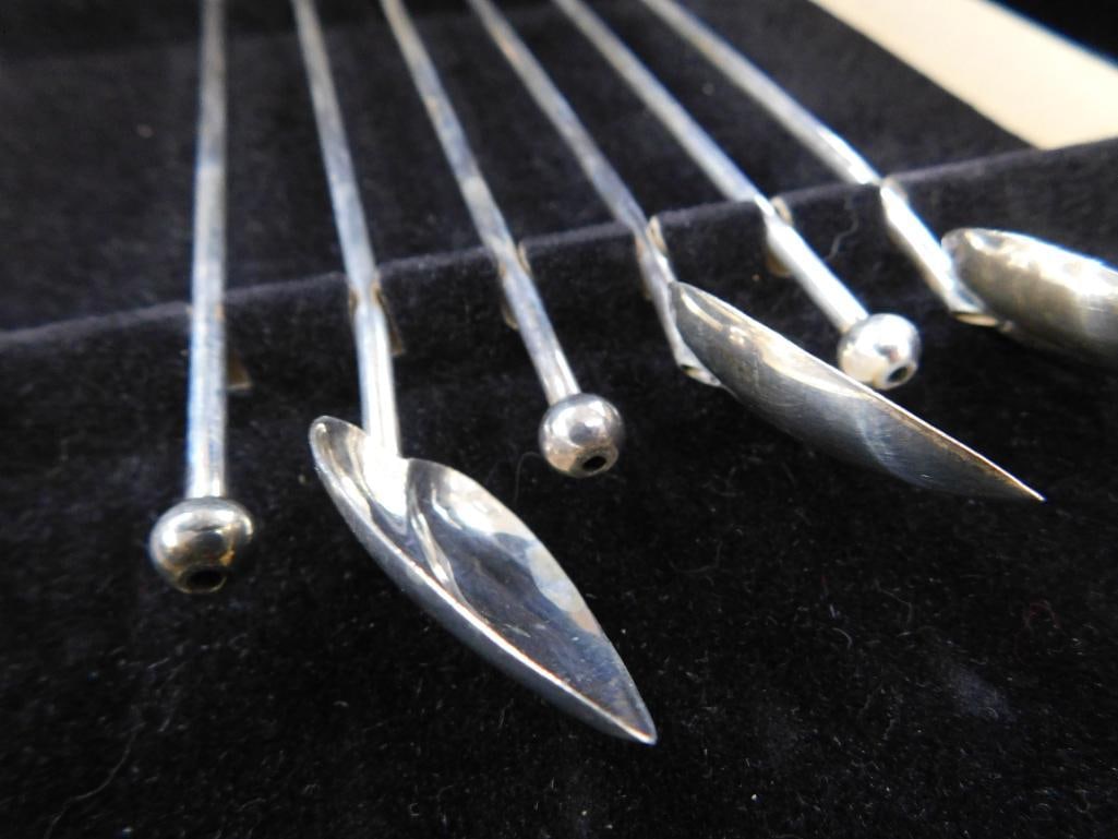 Sterling Silver - 6 Leaf Shaped Iced Tea Straw Spoons - 8" - 38 Grams - 3