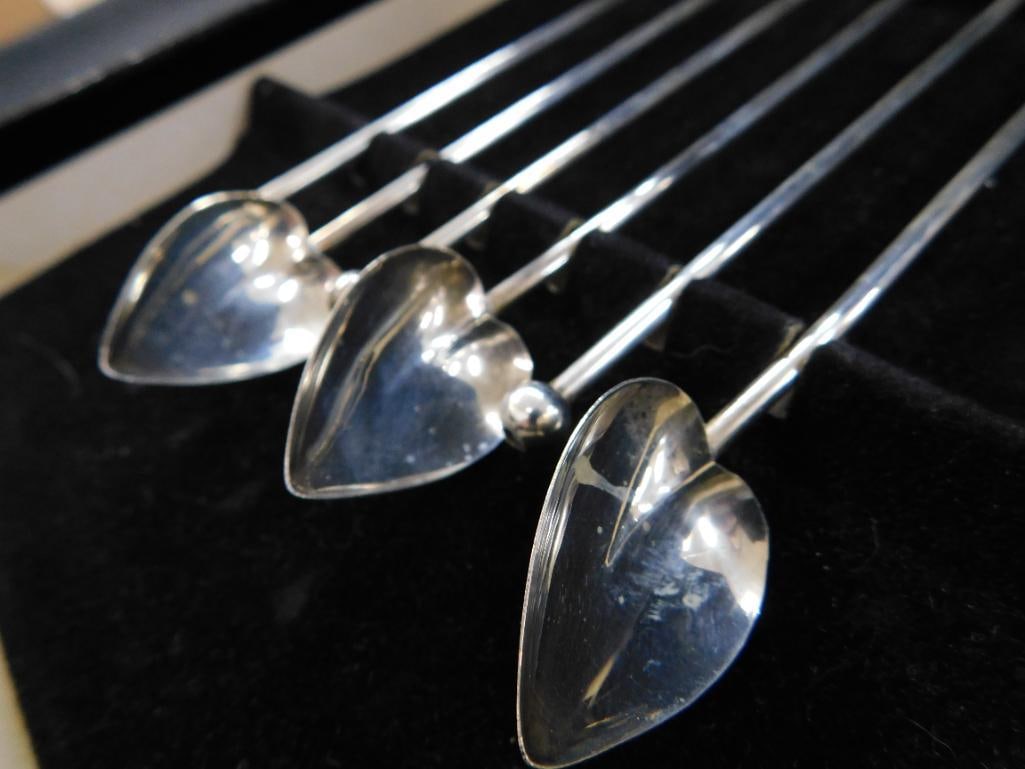 Sterling Silver - 6 Leaf Shaped Iced Tea Straw Spoons - 8" - 38 Grams - 4