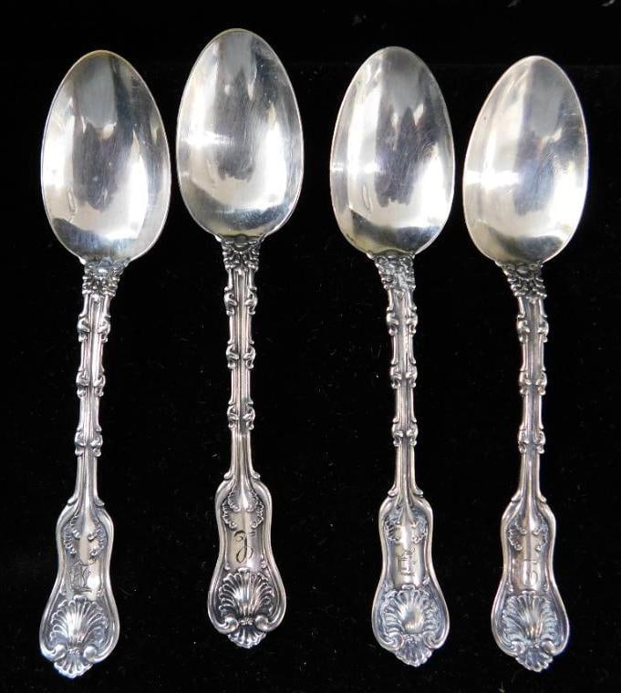 Sterling Silver - 4 Monogrammed Demi Tasse Spoons - 4" - 32 Grams: See Photos For Condition and Details