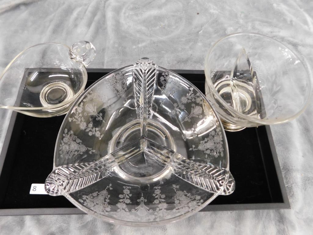 Sterling Silver - 3 Footed Glass Bowls - Weighted - 10