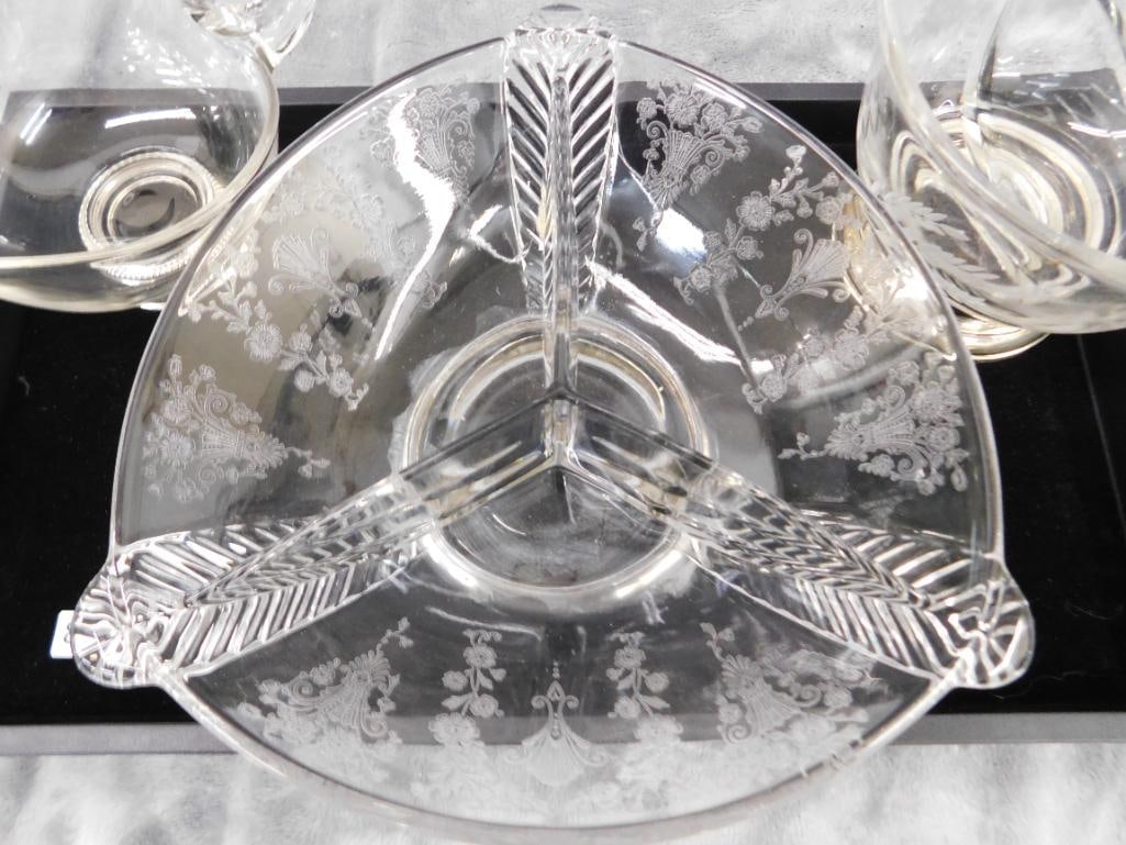 Sterling Silver - 3 Footed Glass Bowls - Weighted - 6