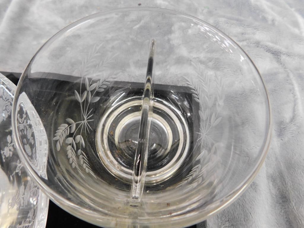 Sterling Silver - 3 Footed Glass Bowls - Weighted - 9