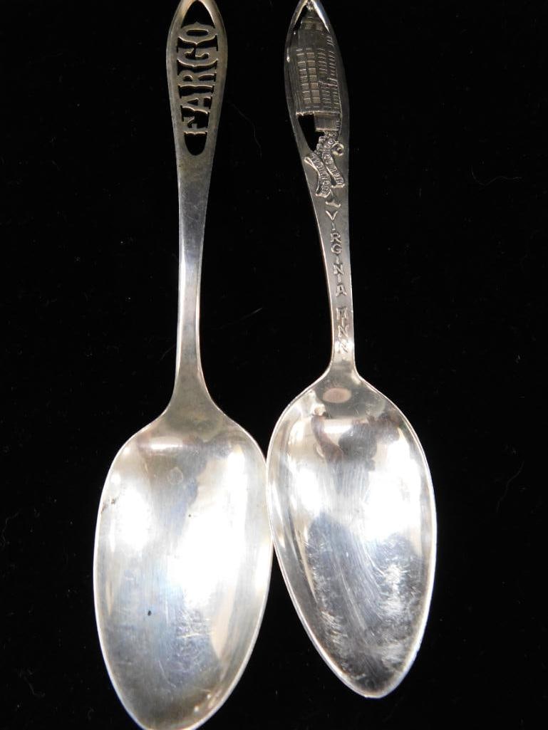 Sterling Silver - 2 Souvenir Spoons - Fargo - Virginia MN - 28 Grams - 6