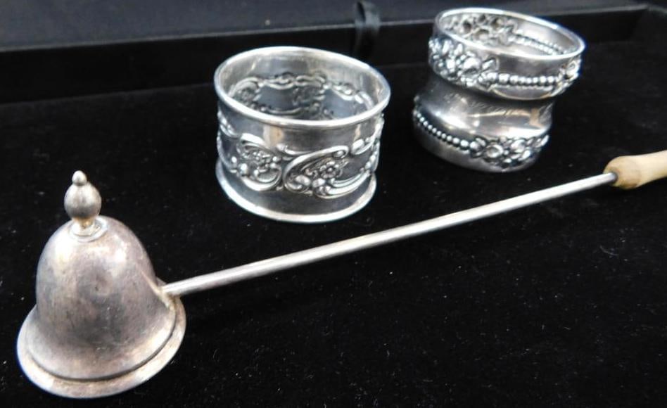 Sterling Silver - 2 Monogrammed Napkin Rings - 1 Candle Snuffer - 66 Grams TW (1 of 7)