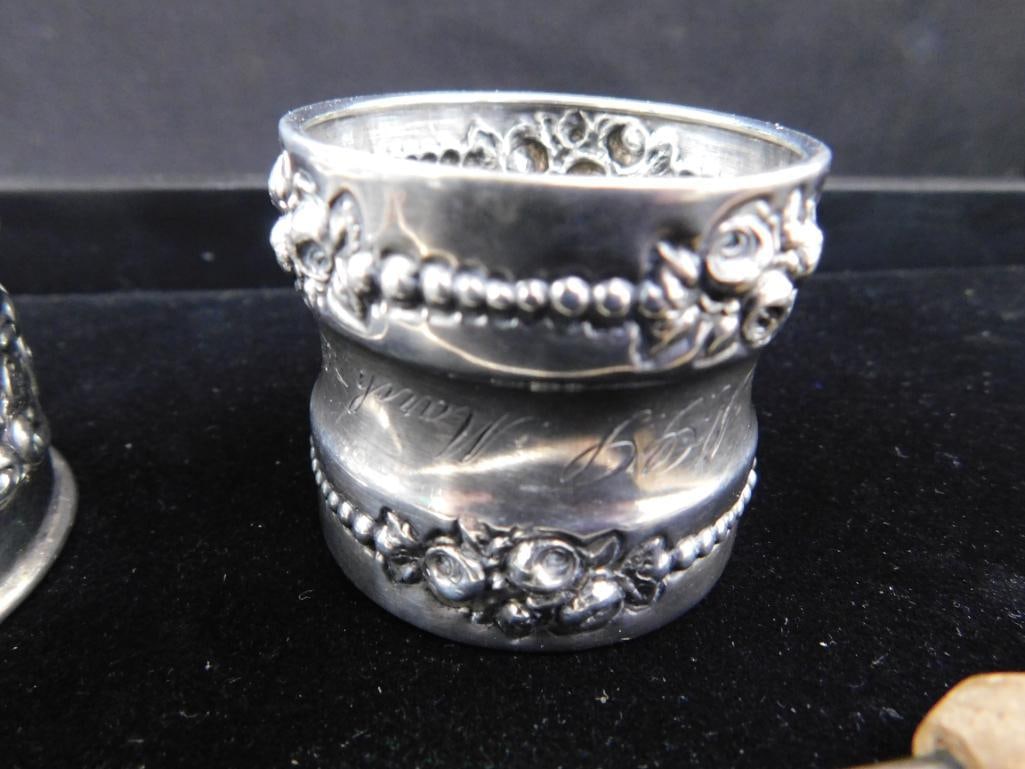 Sterling Silver - 2 Monogrammed Napkin Rings - 1 Candle Snuffer - 66 Grams TW - 3