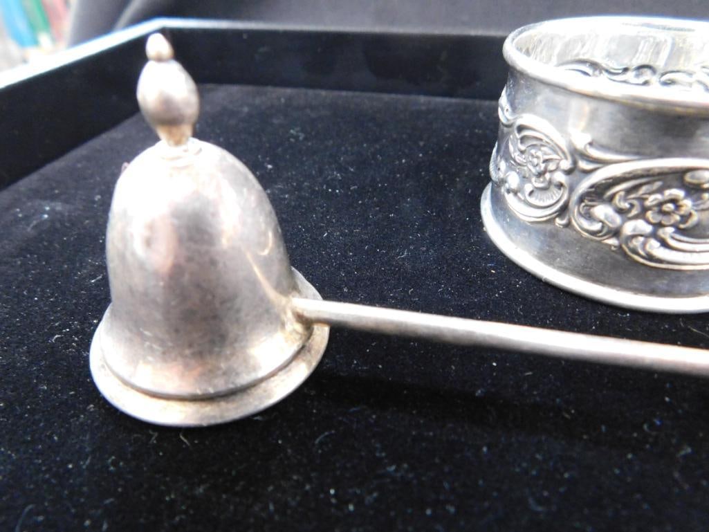 Sterling Silver - 2 Monogrammed Napkin Rings - 1 Candle Snuffer - 66 Grams TW - 4