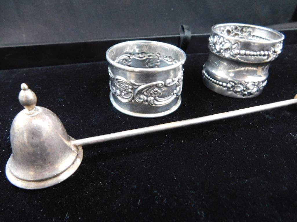 Sterling Silver - 2 Monogrammed Napkin Rings - 1 Candle Snuffer - 66 Grams TW - 6