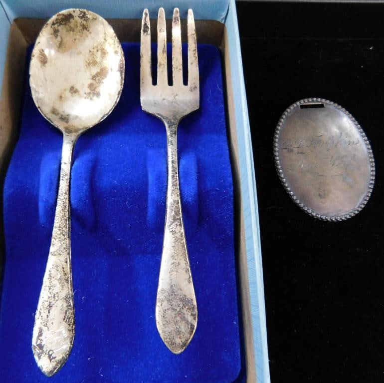Sterling Silver - Childs Fork and Spoon - Monogrammed Watch Fob - 36 Grams: See Photos For Condition and Details