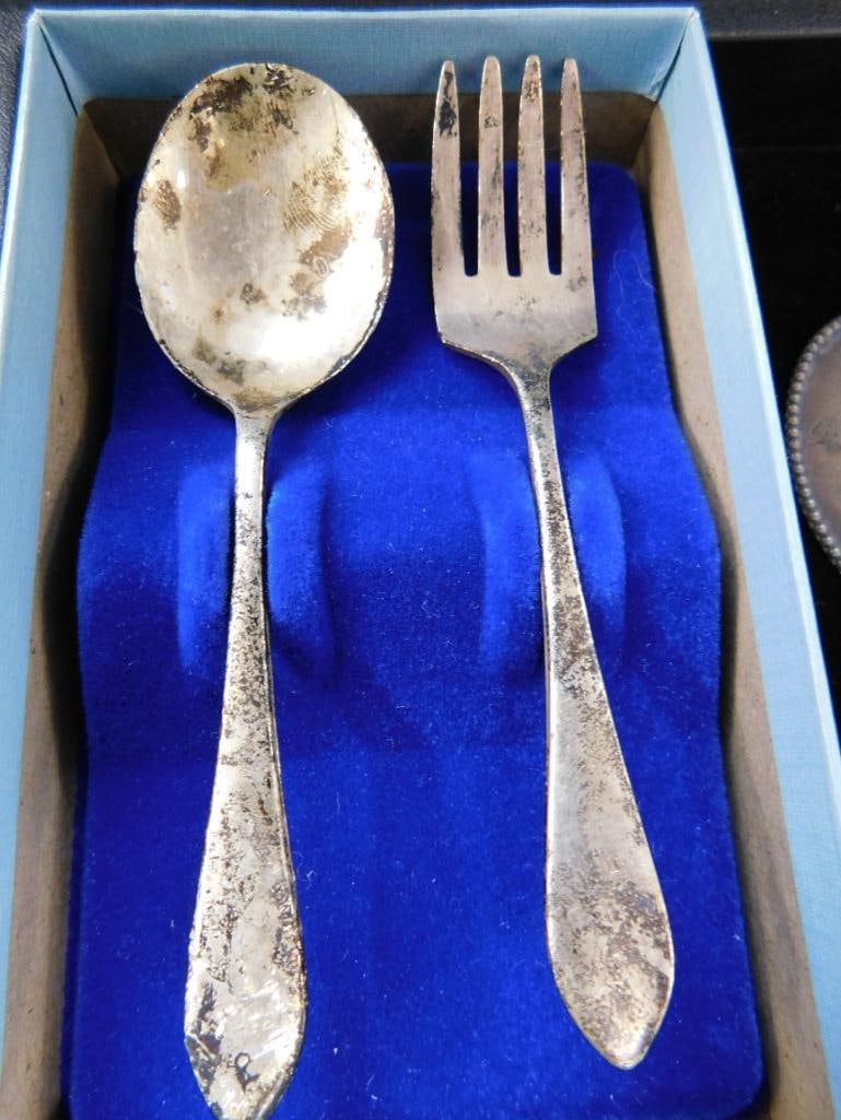 Sterling Silver - Childs Fork and Spoon - Monogrammed Watch Fob - 36 Grams - 2