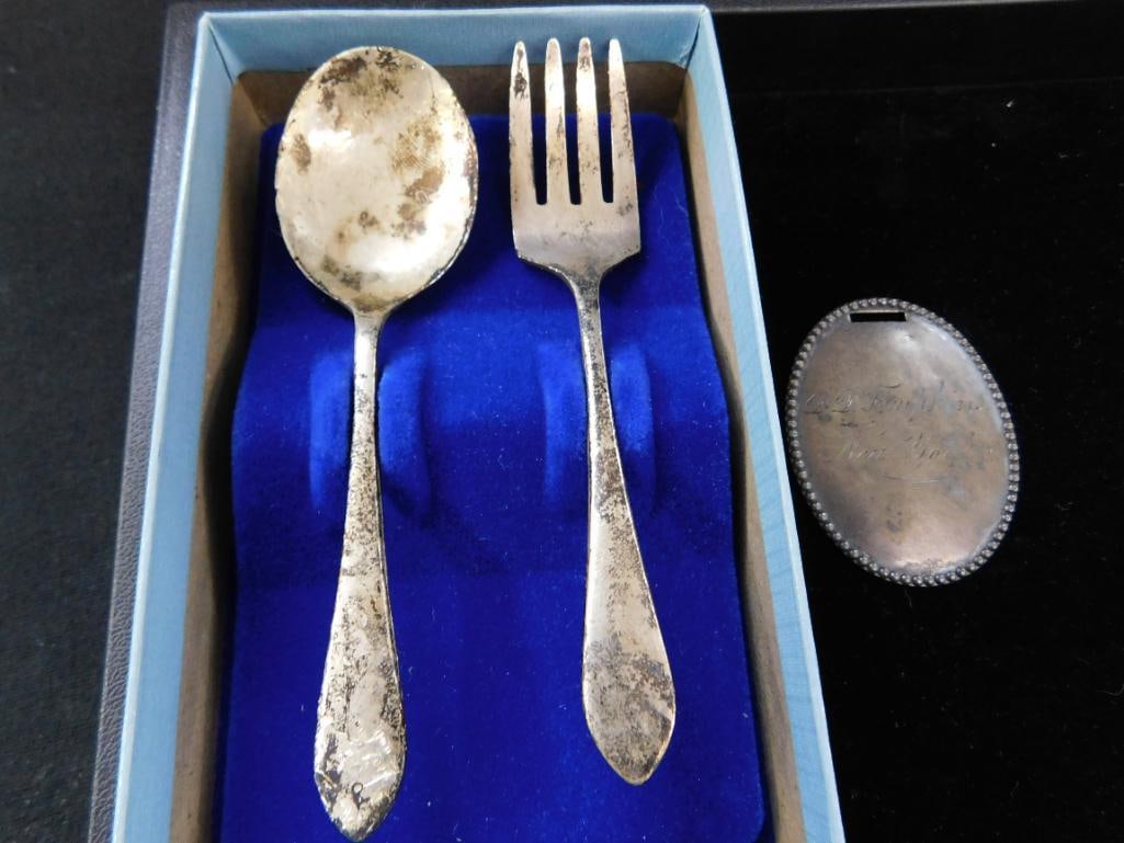 Sterling Silver - Childs Fork and Spoon - Monogrammed Watch Fob - 36 Grams - 8