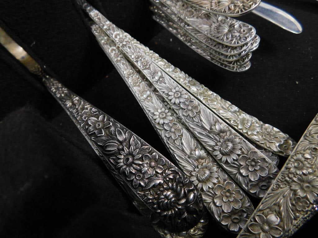 Sterling Silver - Flatware Set - Kirk and Sons - Repousse Floral - 2380 Grams - 11