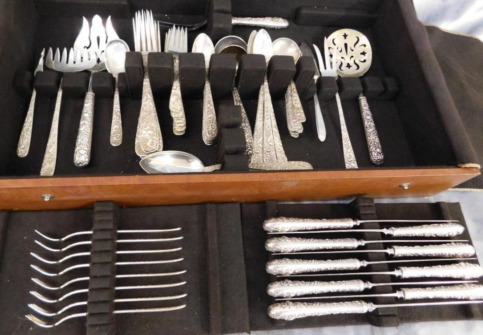 Sterling Silver - Flatware Set - Kirk and Sons - Repousse Floral - 2380 Grams (1 of 20)