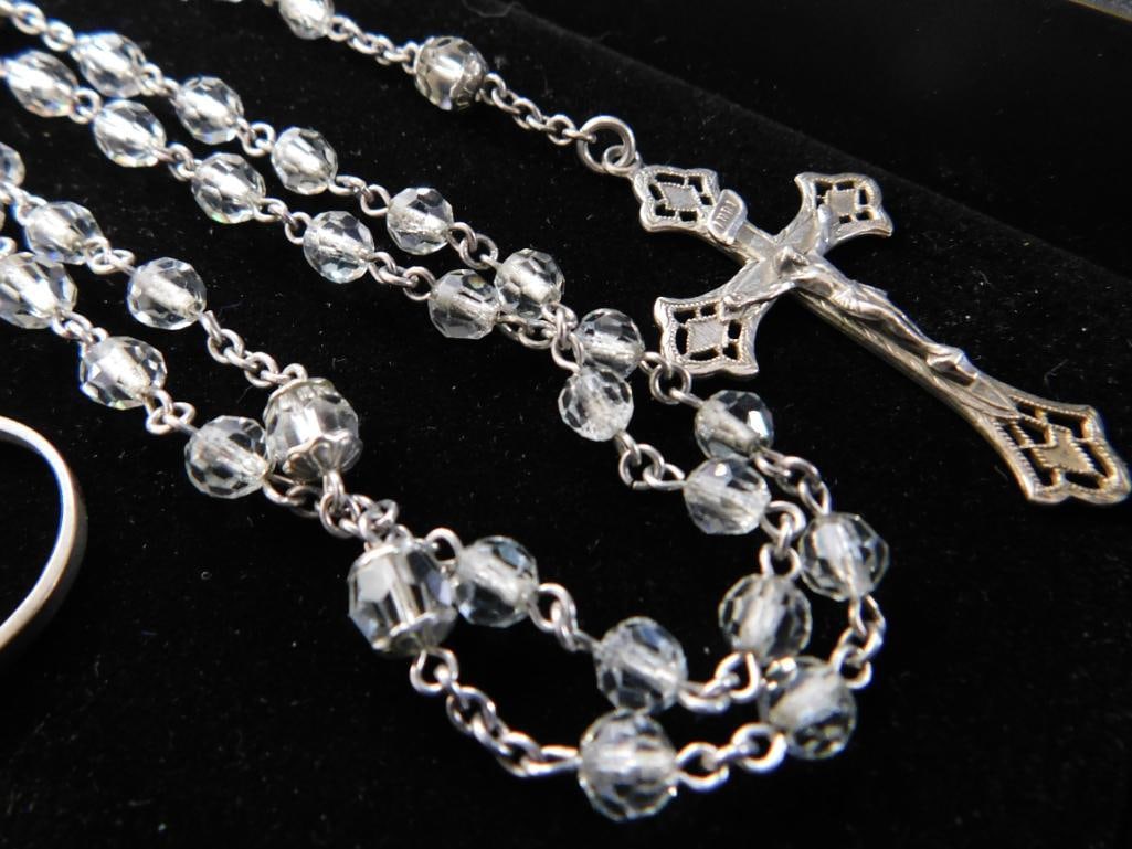Sterling Silver - Size 7 Ring - Rosary - Taxco Bow Pin - Jokey Pin - 40 Grams TW - 3