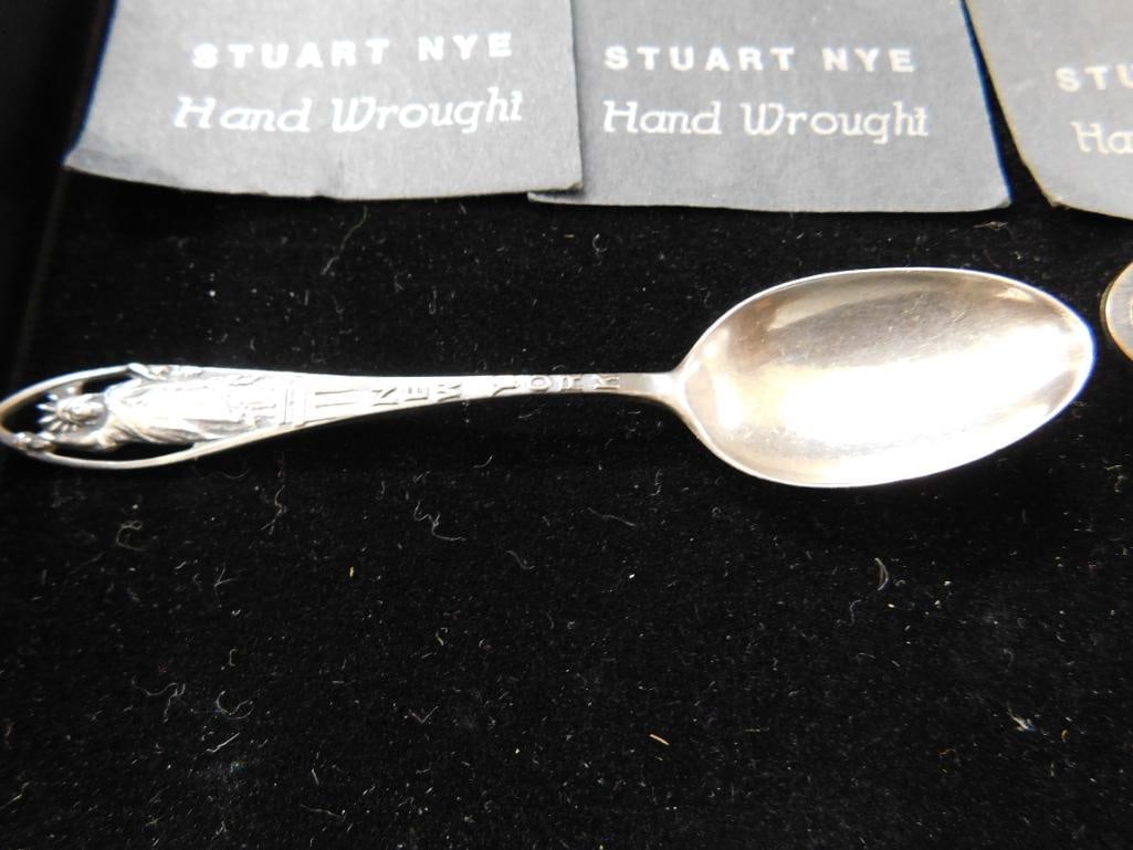 Sterling Silver - Tiny Spoon - Napkin Clip - 4 Stuart Nye Pins - Charm - 2 pins - 24.3 Grams - 4