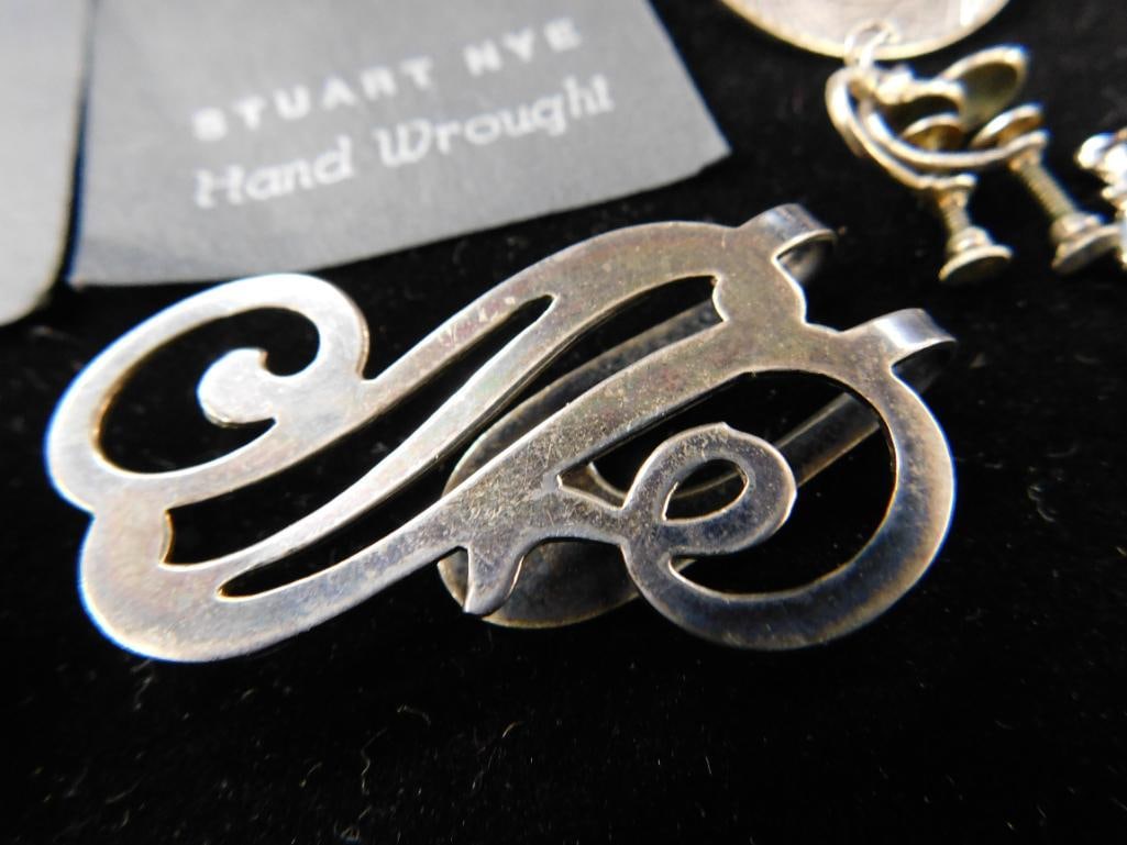 Sterling Silver - Tiny Spoon - Napkin Clip - 4 Stuart Nye Pins - Charm - 2 pins - 24.3 Grams - 5