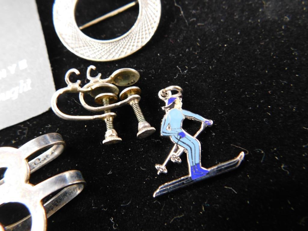 Sterling Silver - Tiny Spoon - Napkin Clip - 4 Stuart Nye Pins - Charm - 2 pins - 24.3 Grams - 6