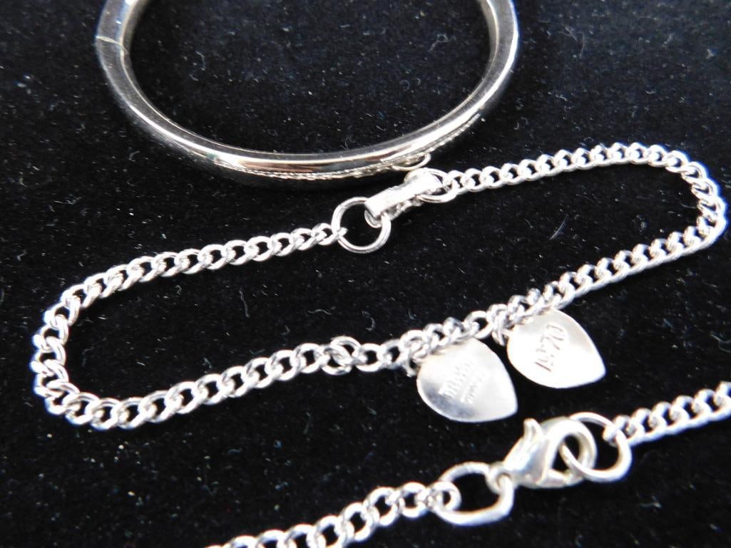 Sterling Silver - 2 Chain Bracelets - 1 Bangle Bracelet - 21.82 Grams - 3