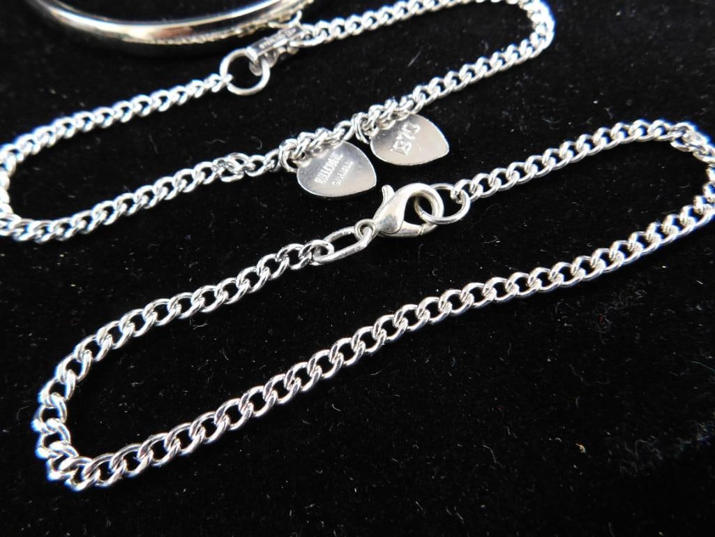 Sterling Silver - 2 Chain Bracelets - 1 Bangle Bracelet - 21.82 Grams - 4
